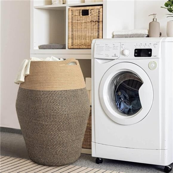 Goodpick Tall Laundry Hamper | Woven Jute Rope Dirty Clothes Hamper Modern - Picture 2 of 16